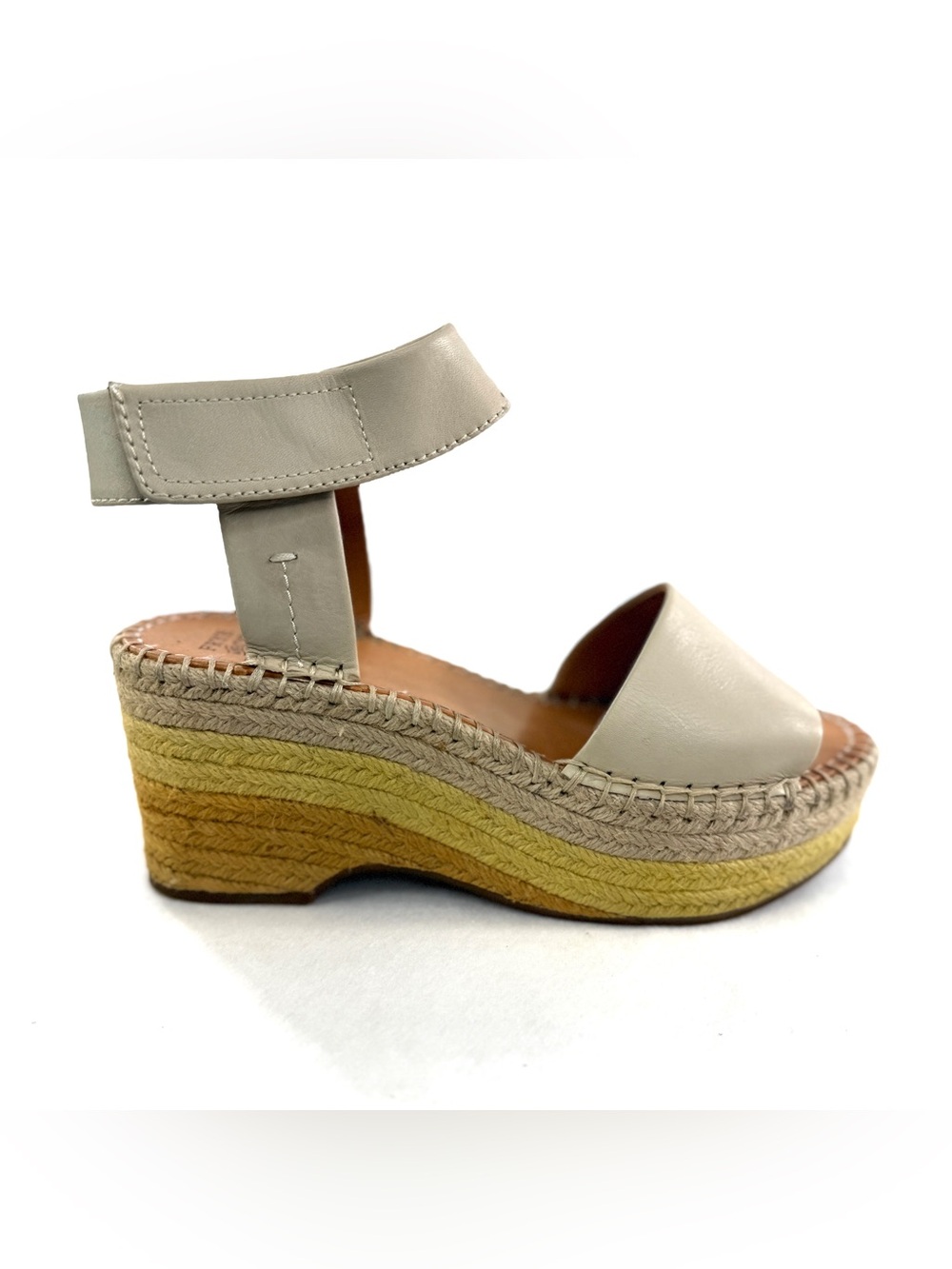 Frye & Co Amber Women Size 7 Beige Leather Espadrille Platform Wedge Sandal